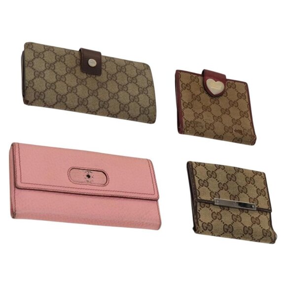 GUCCI GG Canvas GG Supreme Wallet Leather PVC 4Set Beige Pink Auth ti3368 - Picture 1 of 16
